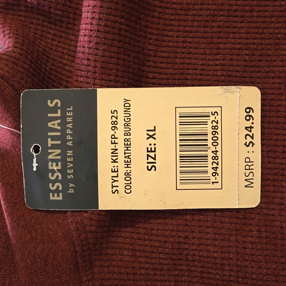 Essential by Seven Apparel Men's Long Sleeve Shirt Burgundy Size XL NWT - Picture 6 of 6